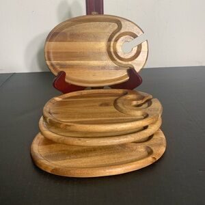 Toscana Acacia Wood Appetizer Plates with wine holder 4